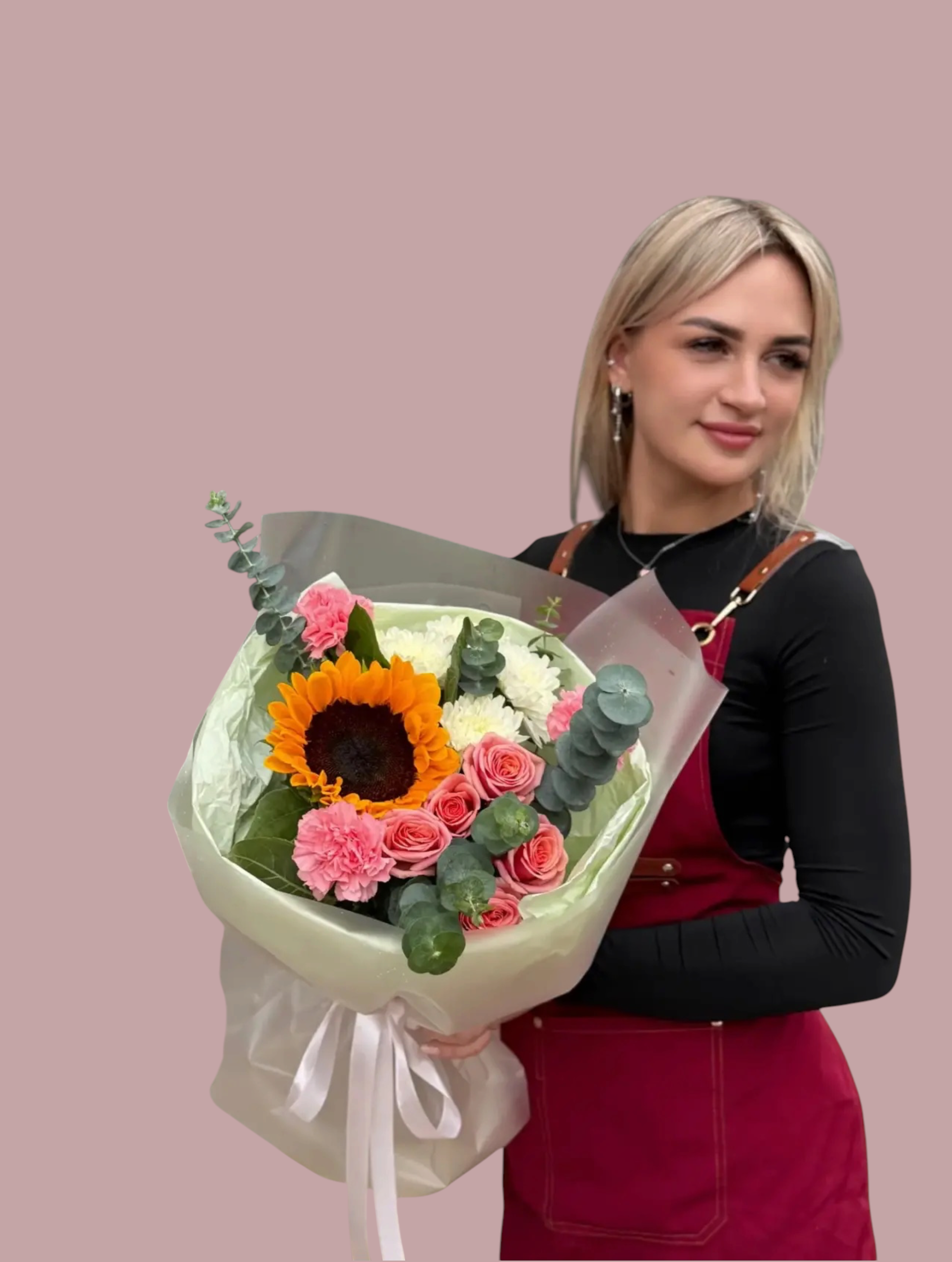 Букет для педагога с подсолнухом